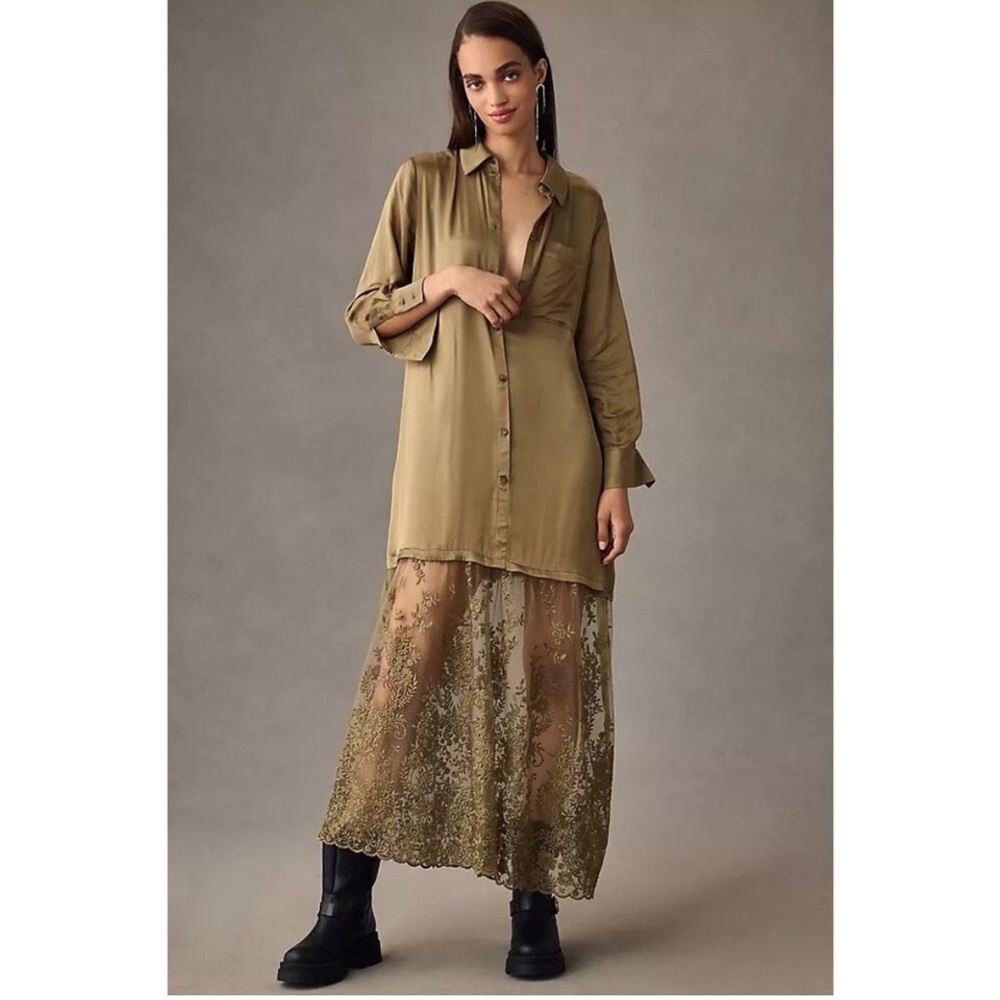 Anthropologie Lace Mix Satin Dress